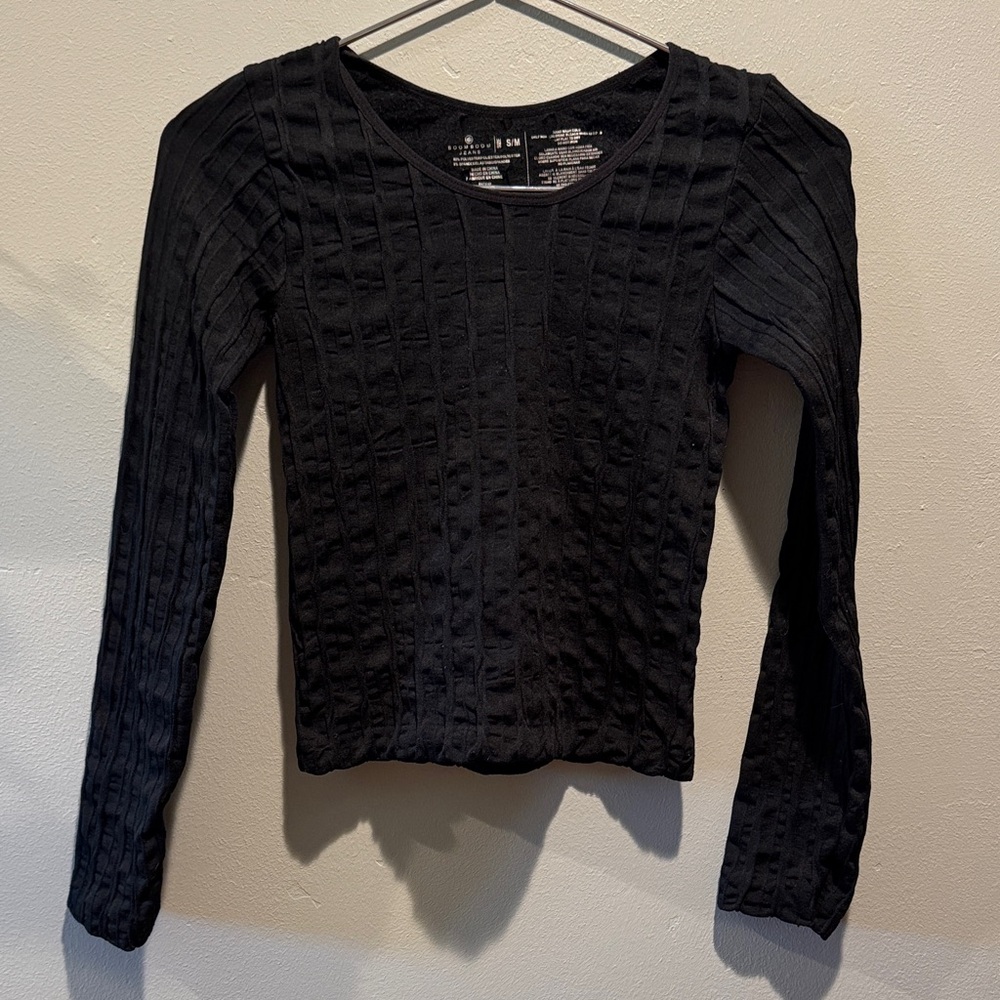 Cropped Textured Black Boomboom Jeans Long Sleeve Stretchy Top Shirt Blouse